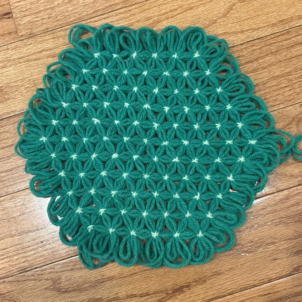 MCM Trivet Handmade Loom Crochet Hexagon Potholder Set Of 2 Kitchen‎ Decor Green